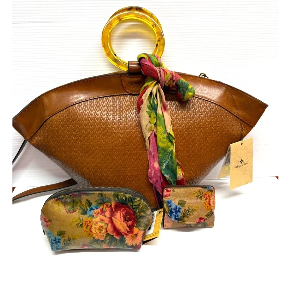 Patricia Nash TWEMANDIA Leather Satchel PURSE W/ EXTRAS, SCARF,  RETIRED NEW
